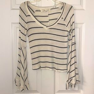 Bell sleeve striped blouse